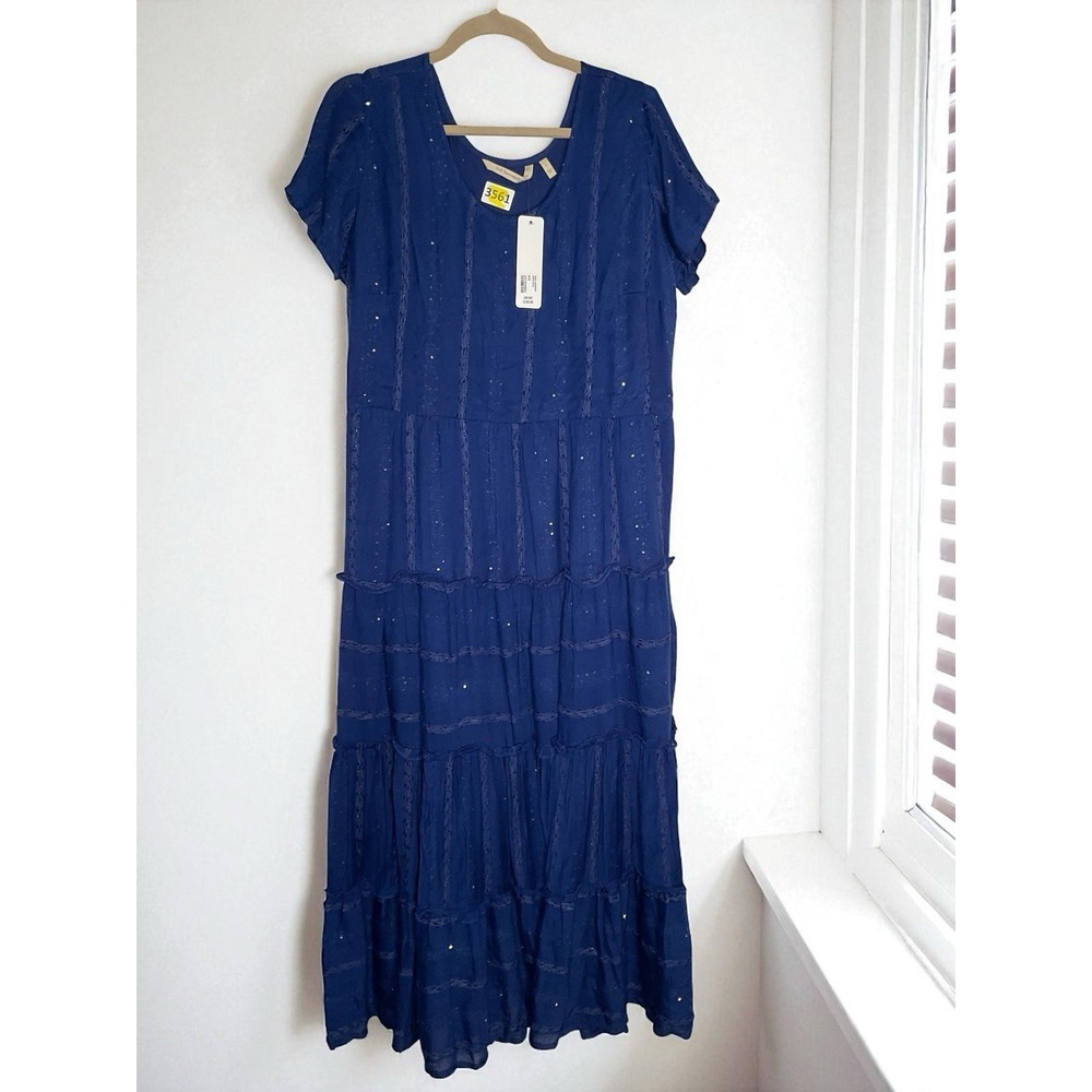 NWT Soft Surroundings Kara Shimmer Tiered Maxi Dress Large Blue Women Woven Boho - Picture 5 of 13